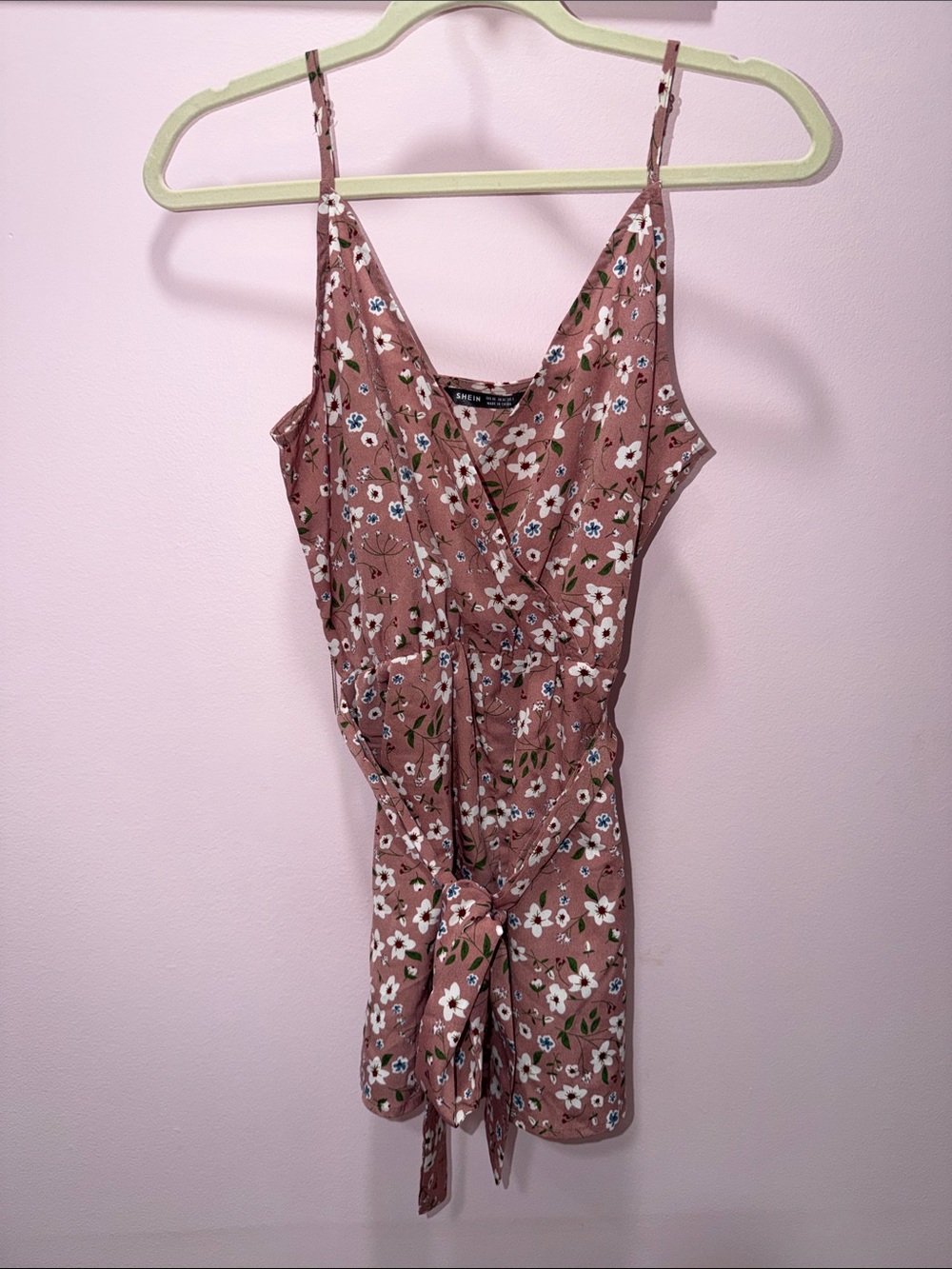 SHEIN Mauve Floral Wrap Romper